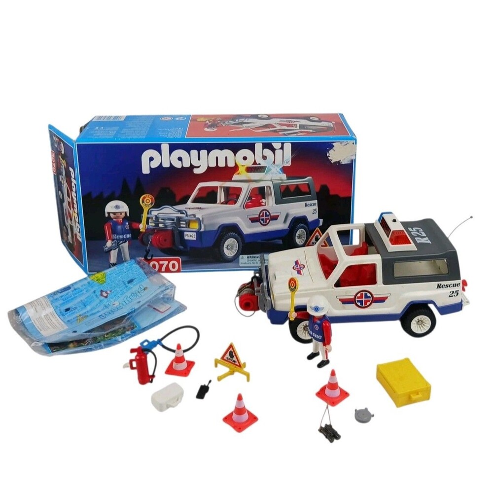 Playmobil 3070 Rescue SUV Retired Flashing Lights Figures & Parts With Box
